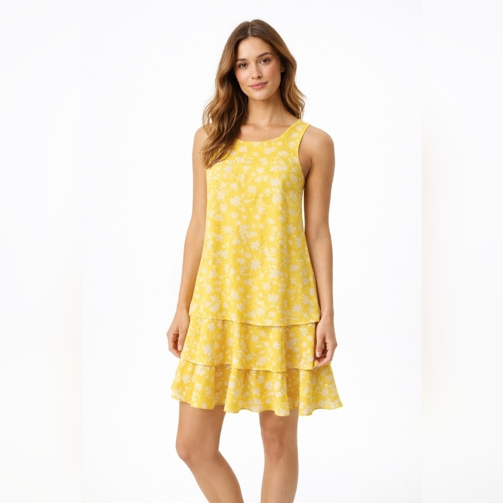 Ralph Lauren Women's Petite 2P Lemon Cream Floral Crepe Shift Dress